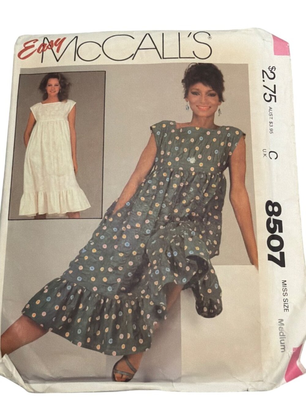 McCalls 8507 Misses Dress Pattern Medium Pullover Ruffle Hem Square Neckline Vin